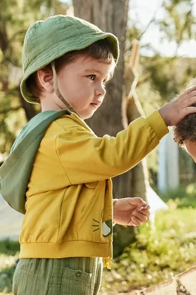 Dětská mikina Mayoral žlutá barva, s kapucí, s potiskem, 1473