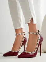 Resti Patent leather women's stiletto heels with studs Qoscalle