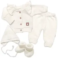 Baby Nellys Rostoucí pletená sada 4D Girl s volánkem Love, smetanová