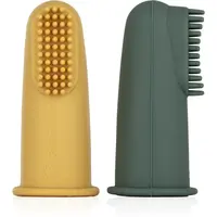 Petite&Mars Take&Match 0m+ detská zubná kefka na prst s puzdrom Ochre&Green 2 ks