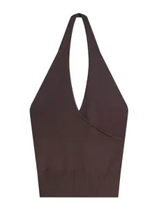 Bershka Vyšívaný top  hnedá