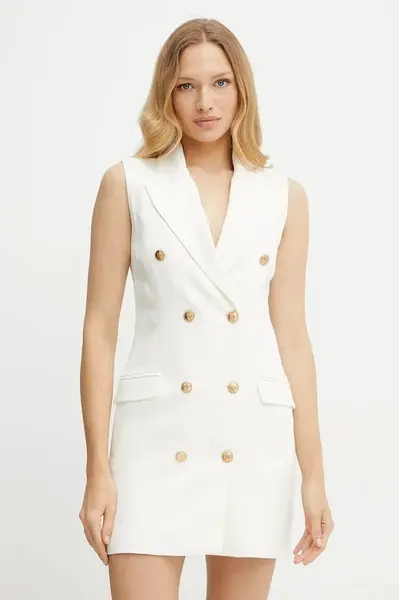 Lněné šaty Elisabetta Franchi bílá barva, mini, AB85352E2