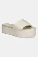 Pantofle Calvin Klein Jeans FLATFORM SANDAL SLIDE IN NYLON dámské, béžová barva, na platformě, YW0YW01791
