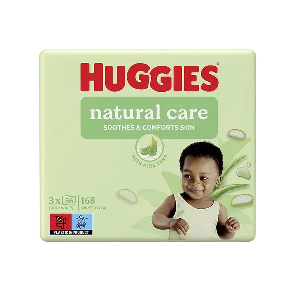 HUGGIES Dětské vhčené ubrousky Natural Aloe Vera Triplo 3x56 kusů