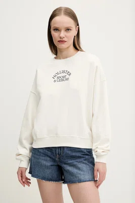 Mikina Hollister Co. dámská, béžová barva, s aplikací, KI352-5110