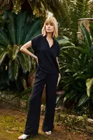 Marisse Black Cotton Wide-Leg Trousers