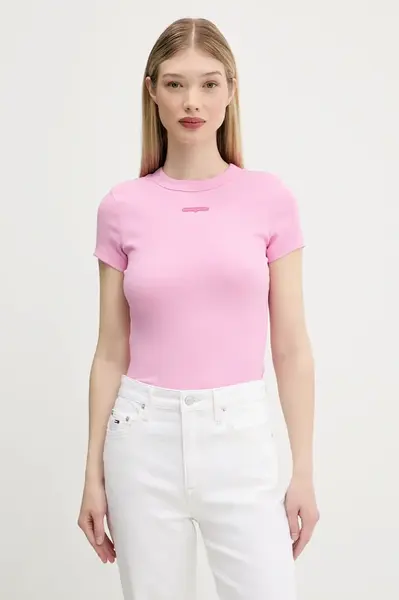 Tričko Tommy Jeans dámské, růžová barva, DW0DW21402