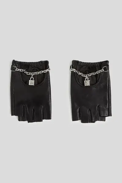 Kožené rukavice Karl Lagerfeld K/AUTOGRAPH dámské, černá barva, A3W33031