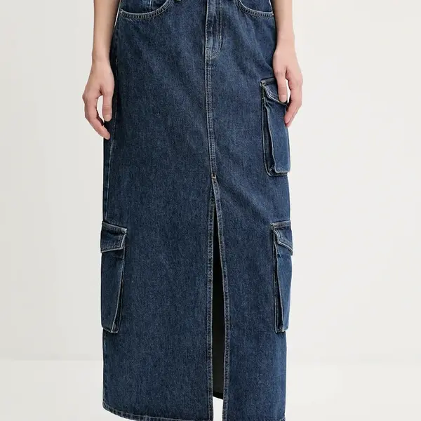 Džínová sukně Karl Lagerfeld Jeans tmavomodrá barva, maxi, A3W12011