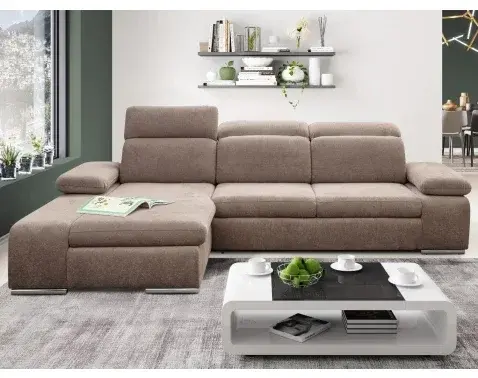 Rohová sedacia súprava Odessa, svetlo hnedá látka, ľavý roh%