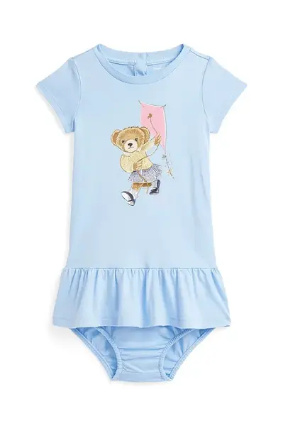 Dětské bavlněné šaty Polo Ralph Lauren modrá barva, mini, 310964042002