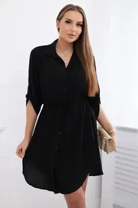 Kesi Włoski Šaty se zapínáním na knoflíky a zavazováním v pase černý