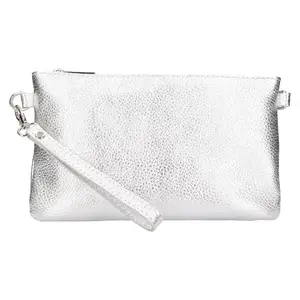 Dámska kožená plesová listová kabelka Italia Tea - strieborná