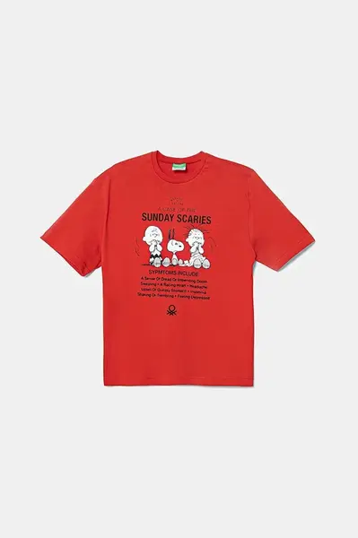 Dětské bavlněné tričko United Colors of Benetton červená barva, s potiskem, 3X1SC10NI