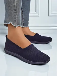 Resti Lyra Navy Blue Women's Moccasins Breathable Fabric Flat Sole