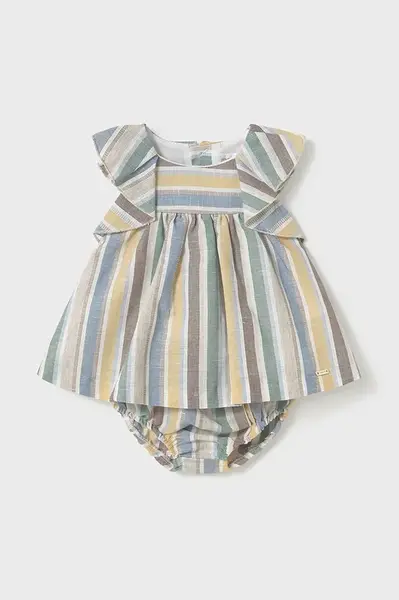 Kojenecké šaty s příměsí lnu Mayoral Newborn žlutá barva, mini, 1855