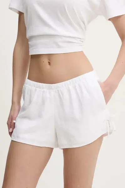 Lněné kraťasy Hollister Co. bílá barva, hladké, medium waist, KI349-5077
