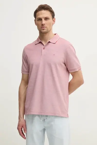 Bavlněné polo tričko Calvin Klein růžová barva, K10K114475