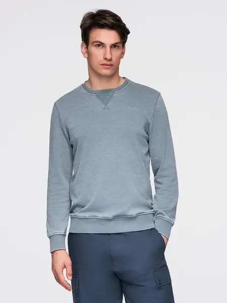 Ombre Washed men's sweatshirt with decorative stitching at the neckline - light blue