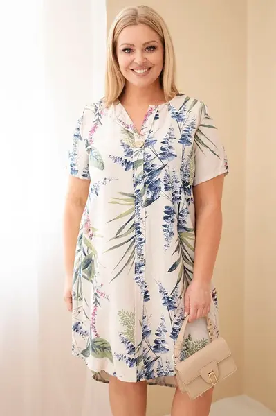 Kesi plus size šaty s krátkym rukávom, béžové