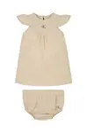 Dětské šaty s příměsí lnu Calvin Klein Jeans béžová barva, mini, IN0IN00299