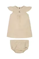Dětské šaty s příměsí lnu Calvin Klein Jeans béžová barva, mini, IN0IN00299