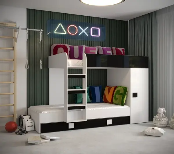 Dětský pokoj Toledo 2A Barva korpusu: Bílá, Dveře: Černé