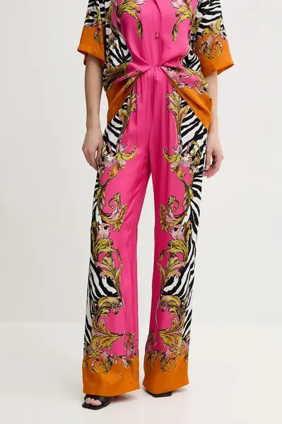 Kalhoty Versace Jeans Couture dámské, růžová barva, široké, high waist, 78HAA1P2 NS653