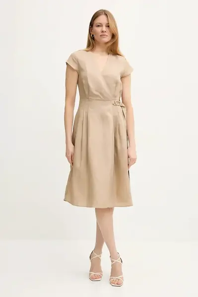Šaty s příměsí lnu Twinset béžová barva, mini, 251TT2072