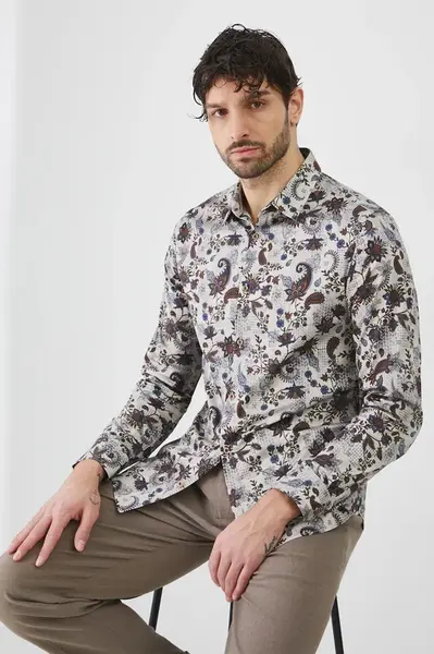 Košile Medicine pánská, béžová barva, slim, s klasickým límcem