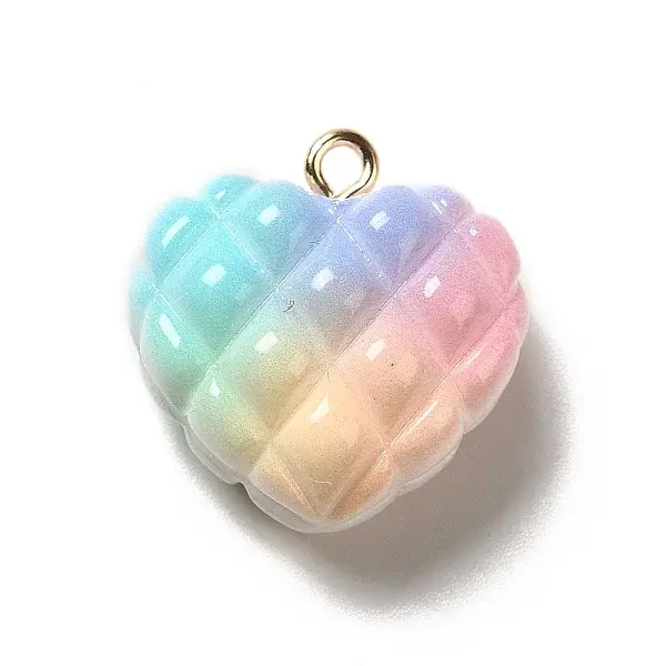 Rainbow Color Opaque Resin Waffle Beads Pendants