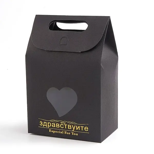 Rectangle Paper Bags with Handle and Clear Heart Shape Display Window