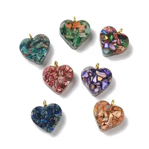 Transparent Resin Natural Imperial Jasper Dyed Chips Pendants
