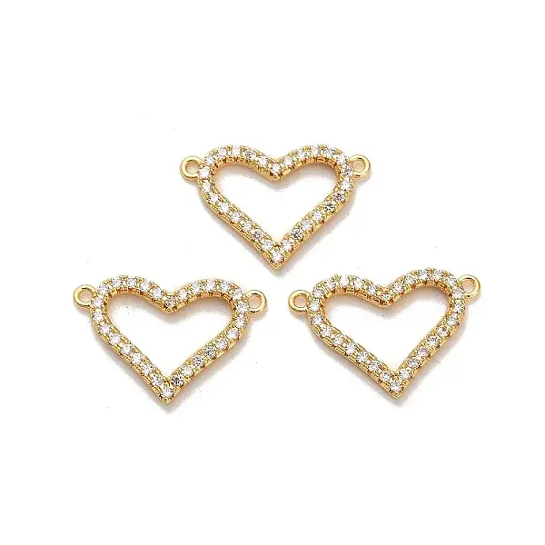 Brass Micro Pave Clear Cubic Zirconia Heart Frame Connector Charms