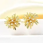 Flower Brass Micro Pave Clear Cubic Zirconia Stud Earrings