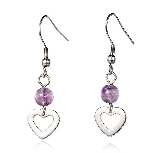 Heart Natural Amethyst Dangle Earrings