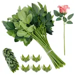 50Pcs Silk Fabric & Plastic Artificial Rose Leaf