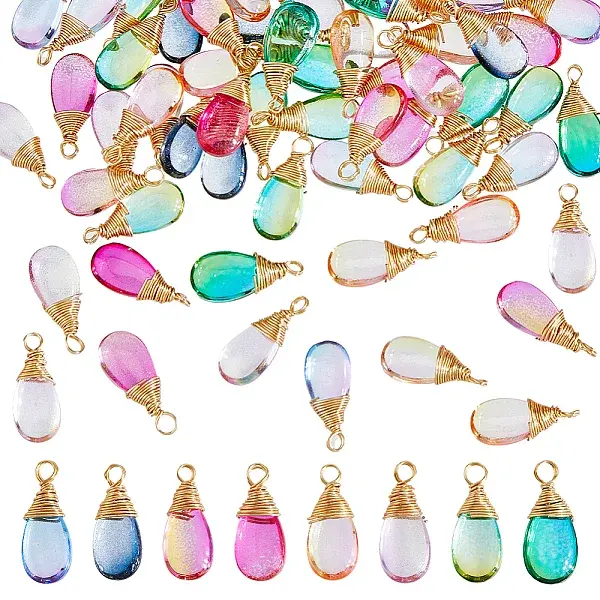 80Pcs 8 Colors Glass Pendants