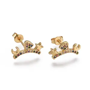Brass Micro Pave Cubic Zirconia Stud Earrings