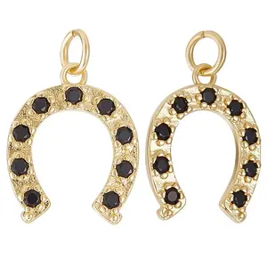 8Pcs Brass Micro Pave Black Cubic Zirconia Pendants