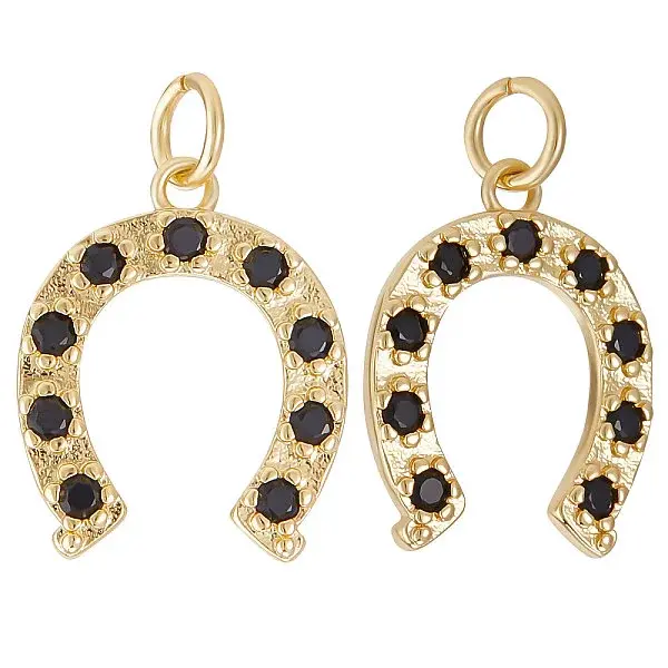 8Pcs Brass Micro Pave Black Cubic Zirconia Pendants