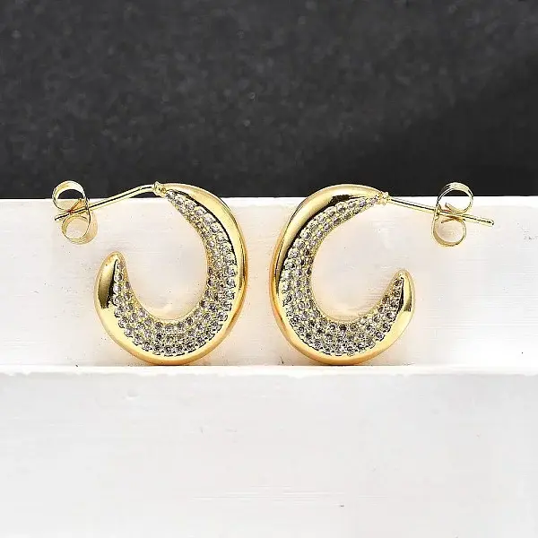 Brass Micro Pave Clear Cubic Zirconia Stud Earrings for Women