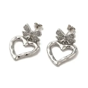 Brass Micro Pave Cubic Zirconia Dangle Stud Earrings