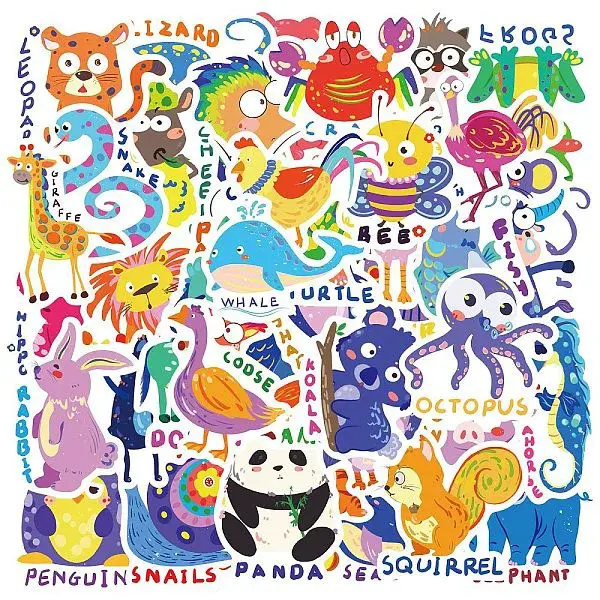 50Pcs Animal PVC Waterproof Cartoon Stickers