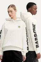 Bavlněná mikina Barrow bílá barva, s kapucí, s potiskem, S5BWUAHS086