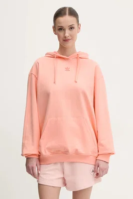 Bavlněná mikina adidas Originals Essential dámská, oranžová barva, s kapucí, hladká, JJ3499