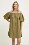 Lněné šaty Answear.LAB zelená barva, mini, oversize