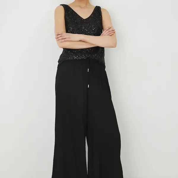 Kalhoty Medicine dámské, černá barva, široké, medium waist