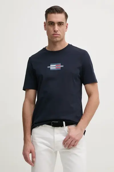 Bavlněné tričko Tommy Hilfiger tmavomodrá barva, s potiskem, MW0MW38636