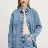 Džínová košile Tommy Jeans dámská, modrá barva, relaxed, s klasickým límcem, DW0DW20365